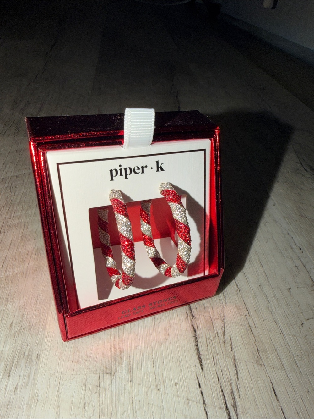 Piper·K Red and Silver Twisted Candy Cane Hoop Earrings